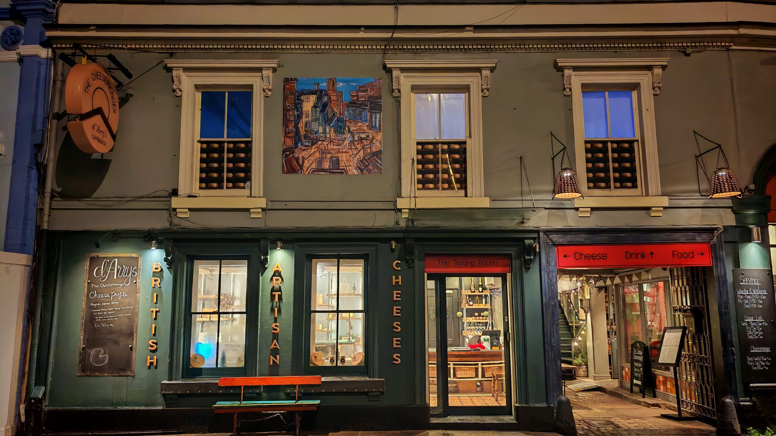 Outside view of the cheesemonger shop in Cambridge, UK